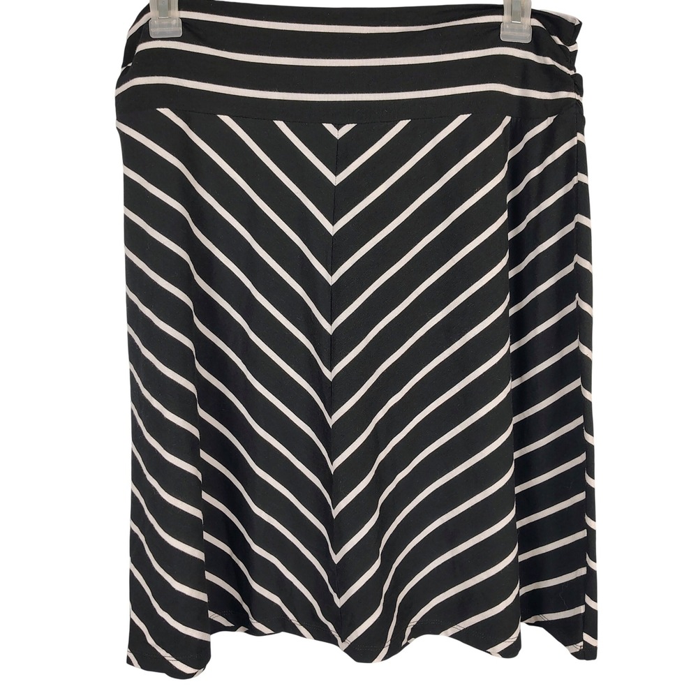 Womens L Faded‎ Glory Striped Chevron Skirt Black White Casual Preppy SZ 12-14
